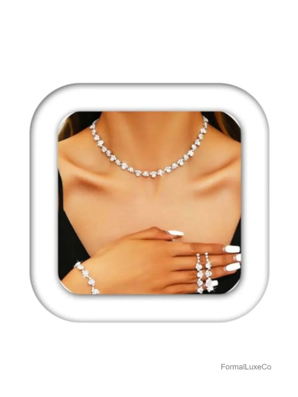 Rhinestone Bridal Wedding Jewelry Set Choker Necklace Earrings Bracelet